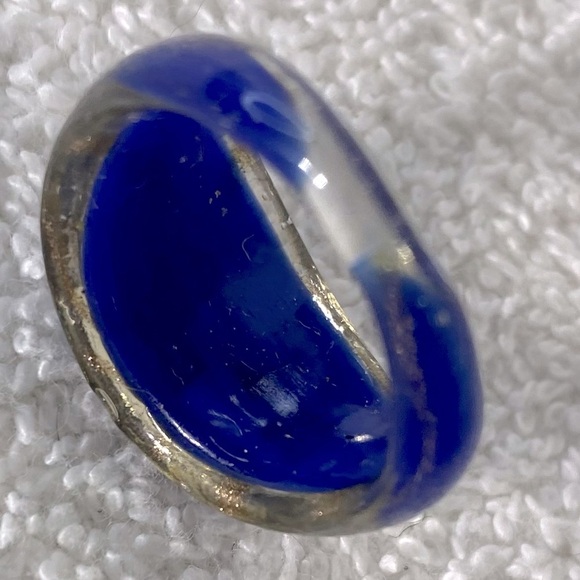 Vintage Art Glass Handmade Blue & Copper Glitter Band Ring - Picture 10 of 12